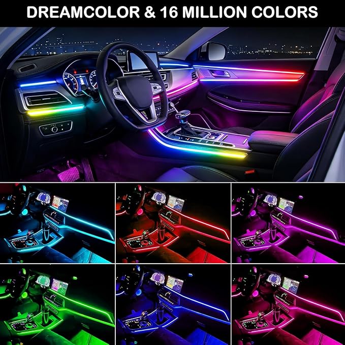 Acrylic Interior Car LED Strip Light with APP Remote Control, 175in 6 in 1 RGB Dreamcolor Neon Flexible Strip Fiber Optic LED Ambient Lighting Kits,RGB Music Lights Sync for Inside car Decorations - Image 2