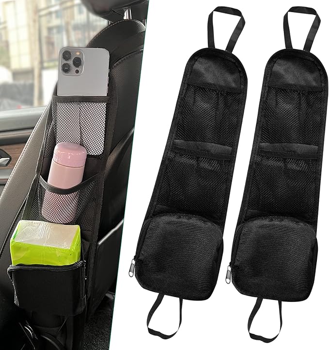 2PCS Car Seat Side Organizer, Multi-Pocket Auto Seat Storage Hanging Bag with Mesh Net Pocket, Can Hold Mobile Phone Wallet Glasses for SUV Truck, Black by Unknown