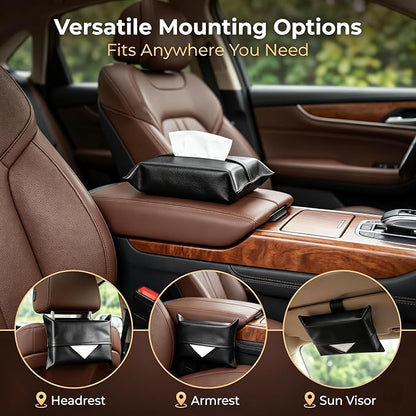 1 PC Car Tissue Holder, Soft-Leather Car Napkin Holder for Seat Back Armrest, Easy Access While Driving, Universal for Most Cars, Trucks, SUVs (Black #2) - Image 3