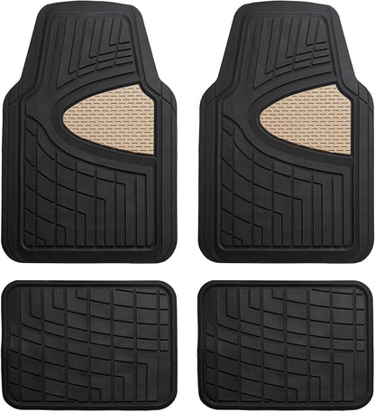FH Group Automotive Floor Mats - Heavy-Duty Rubber Floor Mats for Cars, Universal Fit Full Set, Climaproof Floor Mats, Trimmable Floor Mats for Most Sedan, SUV, Truck Floor Mats Beige by FHGroup
