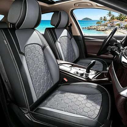 Front Seat Covers for Infiniti Q70 2014-2019 Faux Leather | Waterproof Breathable Scratch Resistant 360° Wrap Airbag Compatible Easy Clean (2 Seats,Black & Grey ) by ShieldYourSeats