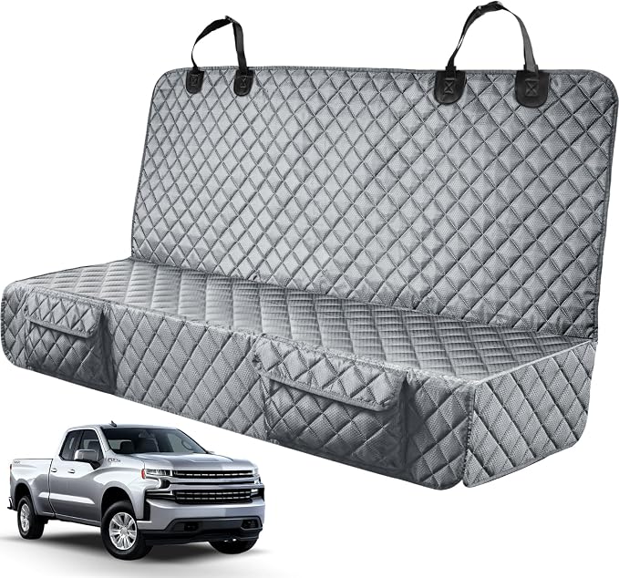 PETICON Dog Car Seat Cover for Back Seat, Rear Bench Seat Cover for Trucks | Waterproof Pet Seat Cover with Side Flaps for F150/Silverado 1500/Ram 1500/Sierra 1500, Velcro Openings for Child Seat Access by PETICON