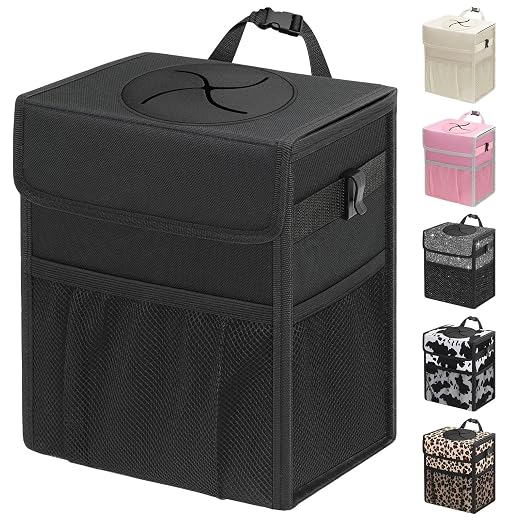 Capolo Car Trash Can with Lid, Leakproof Car Garbage Can Car Trash Bag | Waterproof, Trash Can for Car, 3 Mesh Pockets, Mini Hanging Vehicle Car Trash Bin, for Back/Front Seat (Black,2.5 Gal) by Capolo
