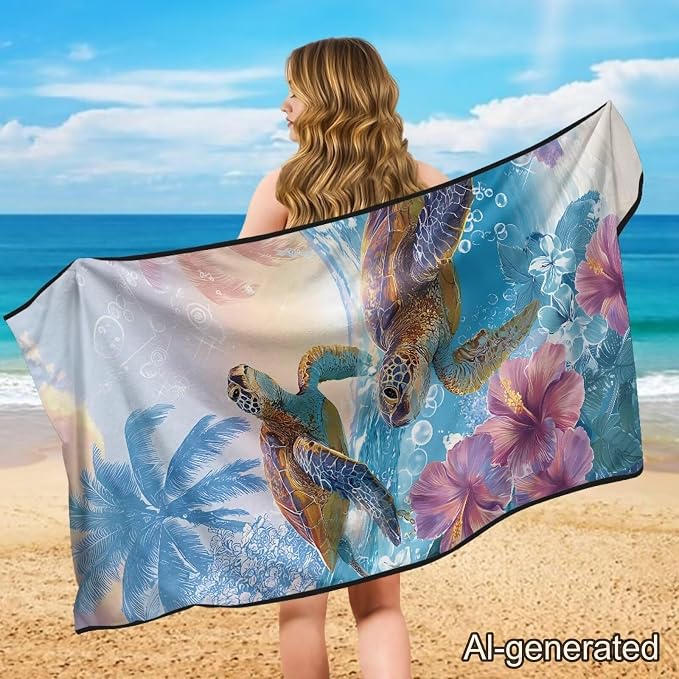 Sea Turtle Flower Car Towel Seat Cover 1 Piece Breathable Car Seat Cover Protector with Storage Bag for Cars, Trucks, Sedans, Vans, SUVs - Image 4