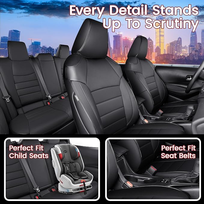 HKZ Corolla Seat Covers Custom Fit for Toyota Corolla 2020 2021 2022 Hybird LE & 2023 2024 2025 2026 Hybrid XLE Leather Car Seat Cover, 5 Seats Full Set (Black) - Image 6