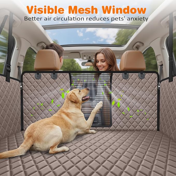 URPOWER 4 in 1 Dog Car Seat Cover for Back Seat, Waterproof Hammock | Mesh Window, Side Flaps, 600D Oxford, Scratch Resistant, Non-Slip, Easy Install, Machine Washable, Dog Seat Belt Included - Image 2
