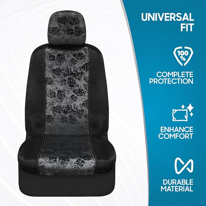 BDK Black Maui Car Seat Covers for Front Seats, 2 Pack – Tropical Pattern with Matching Headrest, Sideless Design for Easy Installation, Fits Most Car Truck Van and SUV - Image 4