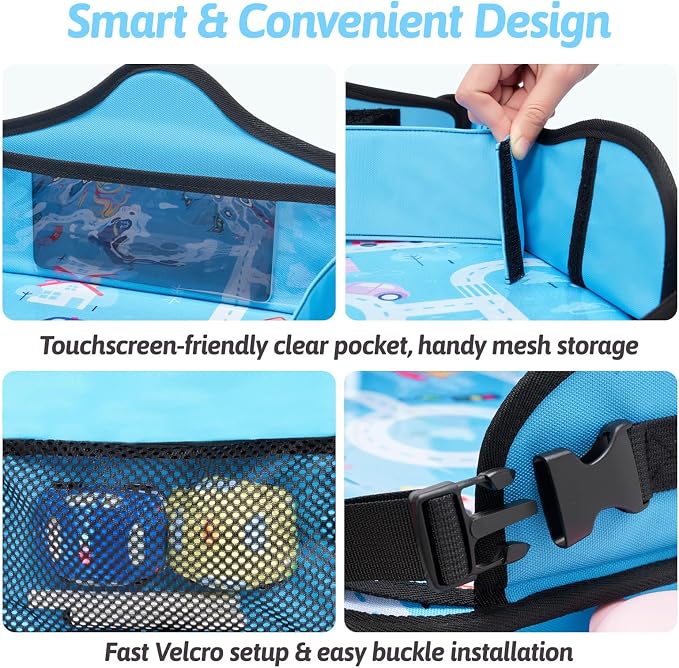 Kids Travel Tray for Car, Boy's Safety Seat Table, Carseat Lap Desk | Weight-Relief Strap, Non-Skid Silicone Base, Waterproof Dining/Craft Mat - Image 6