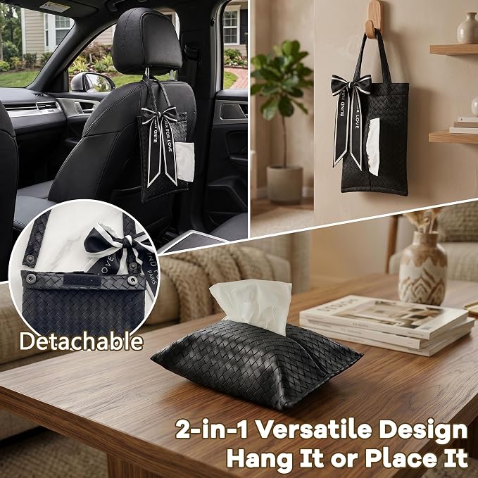 Hanging Faux Leather Tissue Box Holder for Car or Travel, Napkin, Desk RV | Tissue box suitable for hanging or placing flat,keeps napkins easy to reach in car,tents,desks or picnic setups.Party ready - Image 5