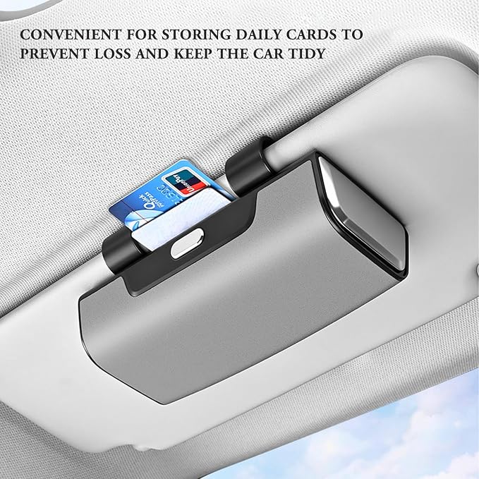 Sunglass Holder For Car Visor,Button-Open Sunglass Case For Car Visor,Car Sunglass Holder With Card Storage Function Suitable For Truck And Sedan To Place Sunglass (Gray) - Image 4