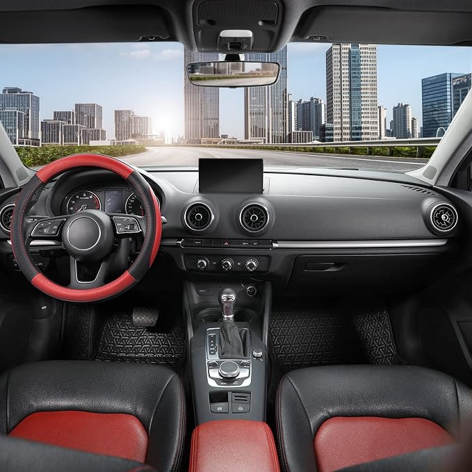 SEG Direct Steering Wheel Cover 14.5-15 inch Car Auto Interior Accessories | Universal Medium Standard Size 37-39cm for Car Truck SUV, Microfiber Leather, Anti-Slip Comfortable Grip, Black and Red - Image 2
