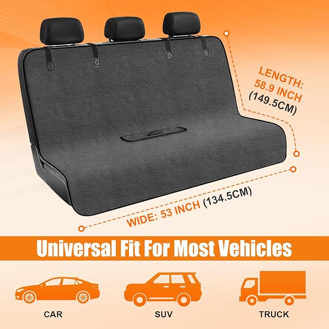 Back Seat Cover, Waterproof Non-Slip Bench Seat Protector for Cars | Sweatproof, Dual-layer Microfiber Terry Rear Seat Cover for Dogs and Kids, Fits for Cars, Vans, Trucks and SUVs - Image 5