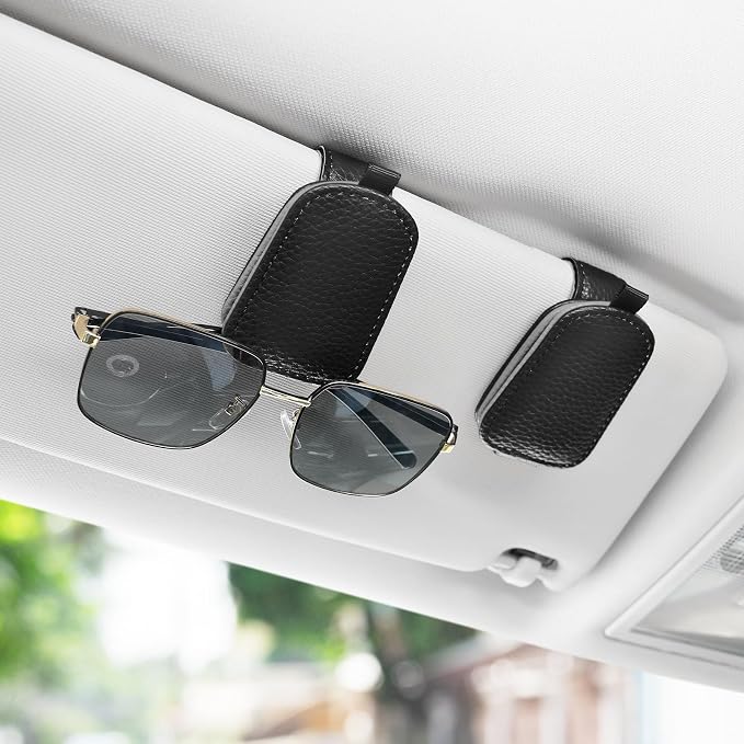 SINGARO Sunglasses Holder for Car, Leather Magnetic Buckle Sun Visor Sunglass Clip, Ticket Card Storage Glasses Clip, Car Interior Accessories for Men and Women（2PCS Black-Gray） - Image 2