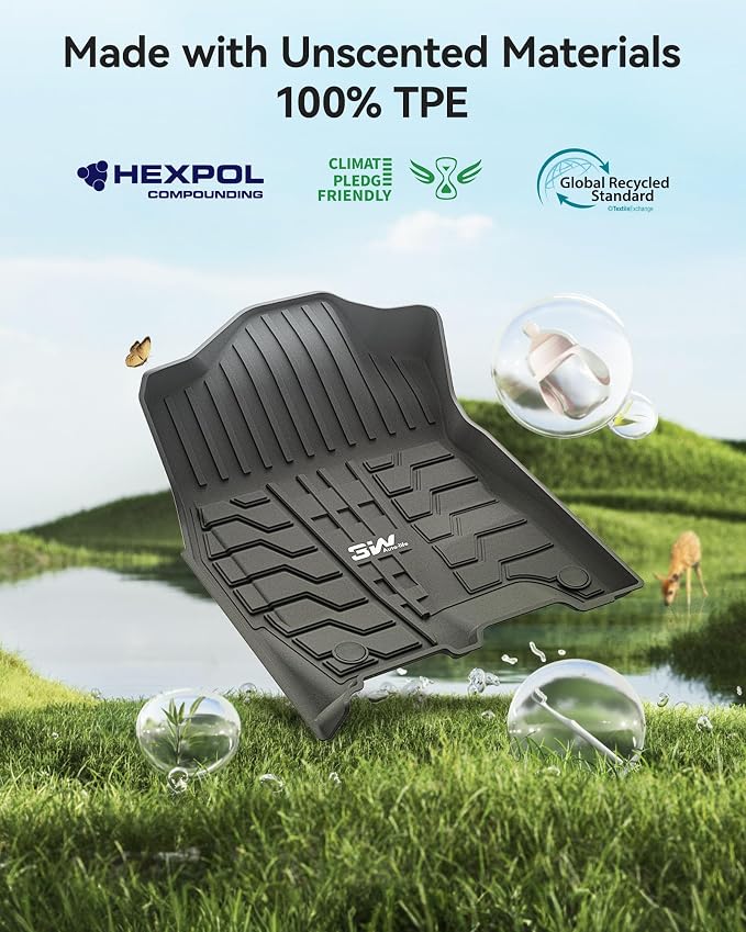 3W Floor Mats for 2019-2026 Ram 2500/3500 Crew Cab with Bucket Seat | Not for PTO KIT Models, All Weather TPE Custom Fit Ram 2500/3500 Floor Liner 1st & 2nd Row (for Carpet Floor), Black - Image 8