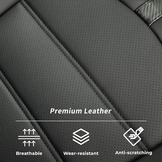 Front Custom Fit Seat Covers for Chevy Silverado/GMC Sierra 1500 (2019-2026) and 2500HD/3500HD(2020-2026)-CrewCab,No Rear Seat Storage,Leather Truck Seat Protector(2-Pack,Black &Carbon Fiber) - Image 7