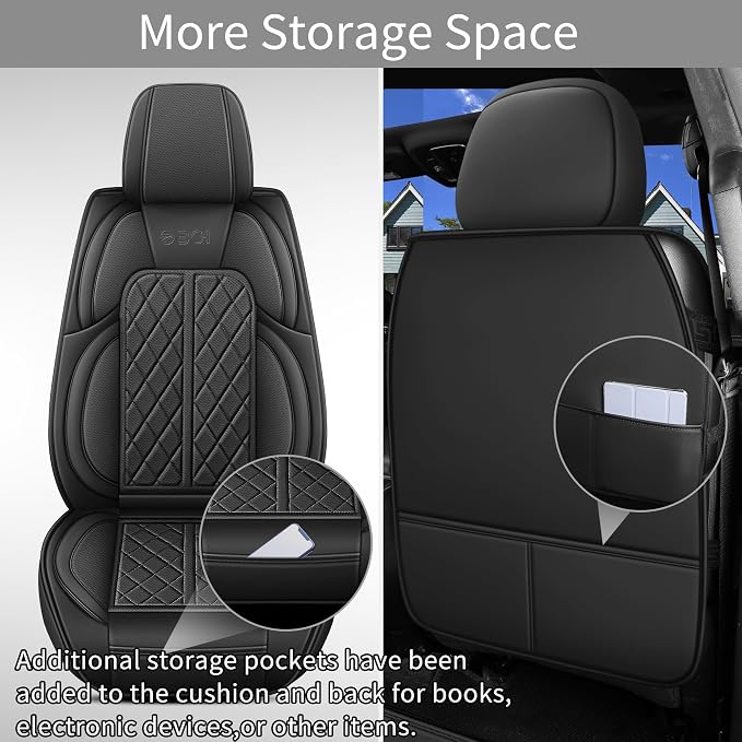 Car Seat Cover Custom Fit for Ford F150 2009-2026 Faux Leather Seat Cover Set Compatible with Regular Cab Super Cab Super Crew Pickup Truck Cushions (Black, Front Seat) - Image 5