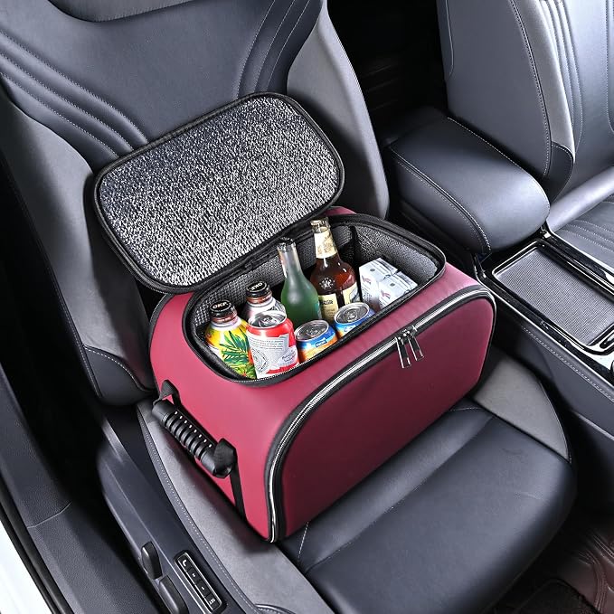 Foldable Car Insulated Storage Box, Portable Thermal Cooler Bag with Double Zipper & Sturdy Handle, Multi‑Purpose Car Seat Trunk Organizer for Drinks Snacks, Outdoor Picnic Camping Road Trips by SunshineSkyAutoProducts