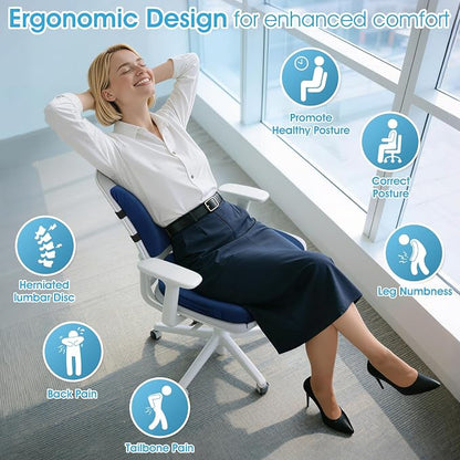 CushZone Seat Cushion and Lumbar Support Pillow for Office Chair, Blue | Ergonomic Memory Foam for Sciatica Pain Relief & Posture Correction, Non-Slip Chair Cushions for Car, Wheelchair and Travel - Image 2