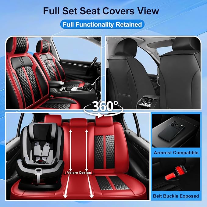Fit Patriot Seat Covers Custom Fit for Jeep Patriot 2007-2017, Full Set | Premium Leather Full Coverage Protectors, Waterproof, Breathable, Scratch Resistant, Easy Wipe, Airbag Compatible, Black+Red - Image 2