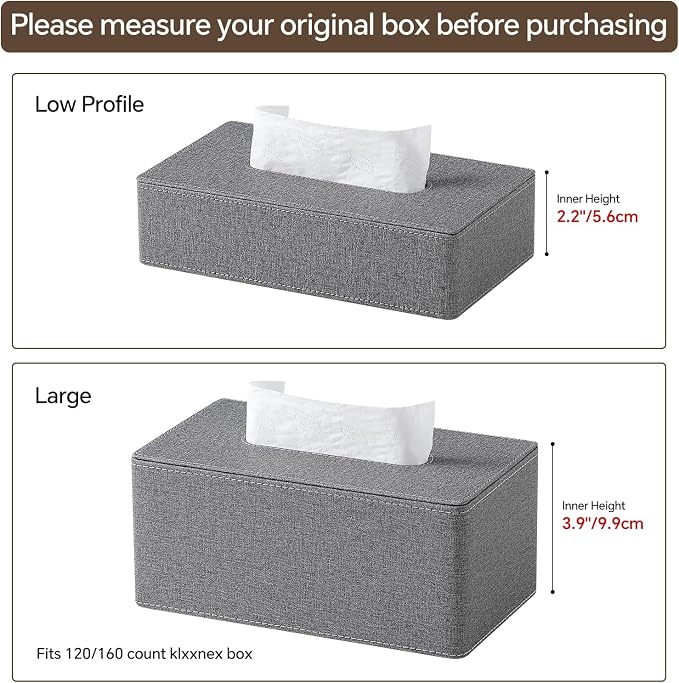 Rectangle Tissue Box Cover with Magnetic Closure, Inner Height 2.2" | 2 Different Sizes, PU Leather Tissue Box Cover, Decorative Rectangular Tissue Holder for Bathroom Nightstand Car Office - Image 2