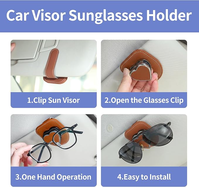 Sunglass Holder for Car, Heart Shape Leather Car Visor Sunglasses Holder, Universal Car Interior Visor Accessories - Image 7