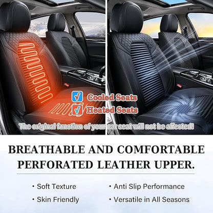 Coverado Front Seat Covers, Black Nappa Leather Car Seat Covers, Black Seat Covers for Cars, Car Seat Protector Cushions Universal Fit for Most Sedans SUV Pick-up Truck - Image 5