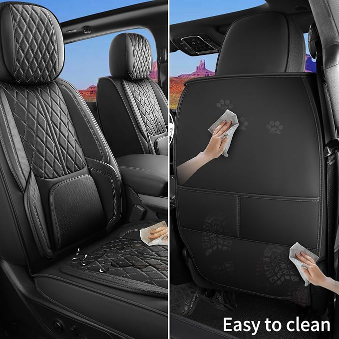 Custom Fit Chevy Silverado GMC Sierra 1500 2007-2026 2500/3500 HD Crew Cab Faux Leather Front Seat Covers - 2 Pack, Waterproof & Breathable Car Seat Protector for Truck, Black - Image 5