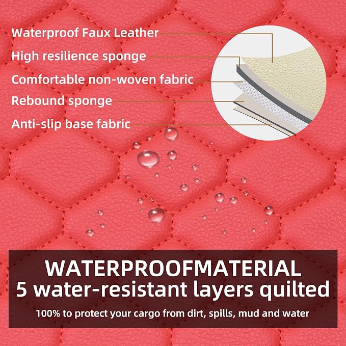 Elantrip Leather Car Seat Covers Front 2PC Waterproof Sporty Red | Bold red diamond-quilted faux leather — sporty statement with rugged protection - Image 4
