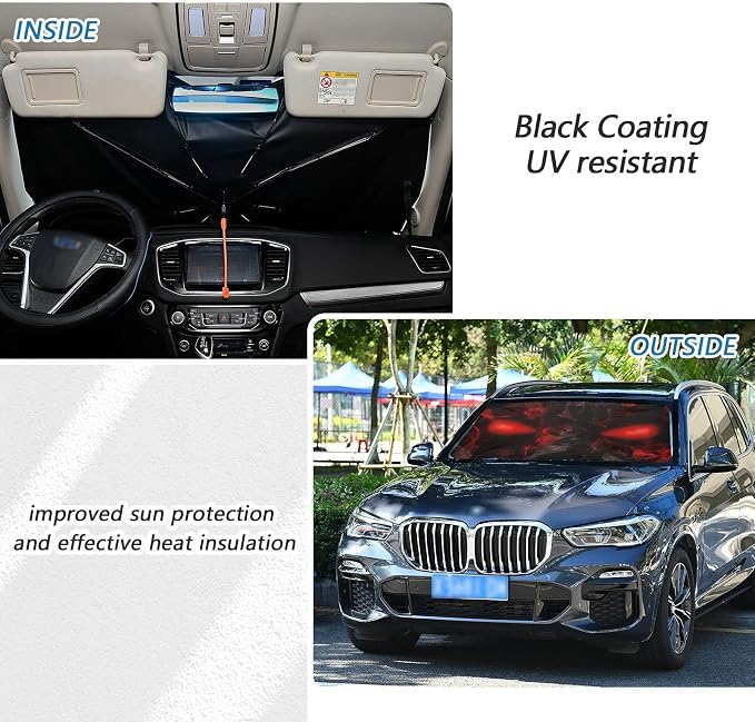 Skull Red Eyes Windshield Sun Shade Umbrella Foldable Car Front Window Sunshade Blocks UV Rays Heat Keep Vehicle Cool (55" x 27.5") - Image 3