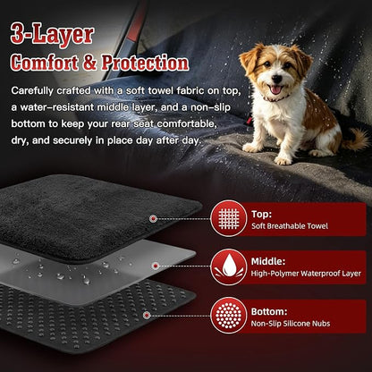 Car Seat Cover Towel, Waterproof Sweat Absorbent Back Seat Protector for Sedans SUVs & Minivans, Non-Slip Machine Washable Rear Bench Cover for Post-Gym, Beach, Pets & Kids (Black) - Image 3