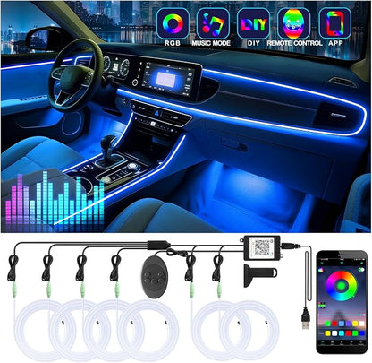 6 in 1 Car Led Strip Lights with App Control, RGB Colors Interior Car Lights, Ambient Led Lighting Kit, 4 Light Flashing Modes, USB Neon Accessories for Doors, Center Console by Latamil
