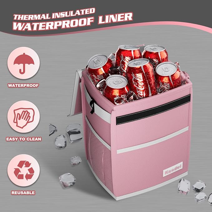 K KNODEL Car Trash Can with Lid, Car Garbage, Bin and Bag (Pink, Medium) | Waterproof Car Garbage Can with Liner, Hanging Trash Bag for Car, Suv, Van, Truck - Image 4