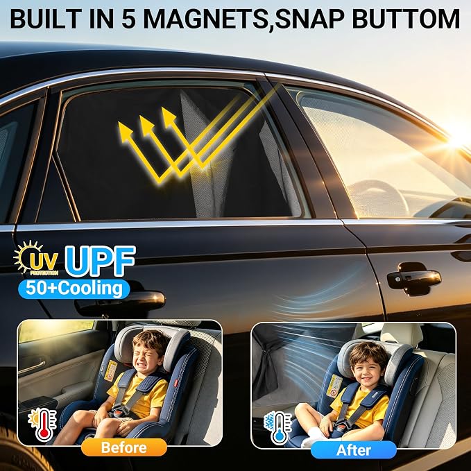 Magnetic Car Window Shades for Baby 1 Pack Cartoon Sun Shade for Side Window Double Layer UV Protection No Suction Cups Required Car Curtains for Toddlers, Fits Most SUVs & Sedans (Black) - Image 2