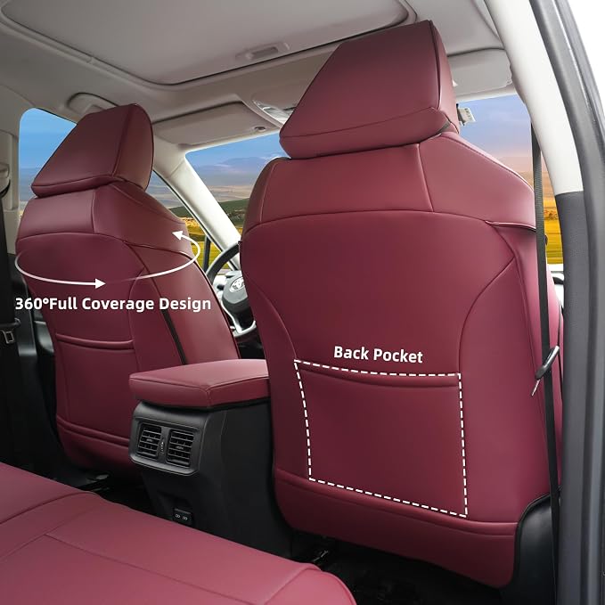 Lolcar RAV4 Seat Covers Custom Fit for Toyota RAV4 2019 2020 2021 2022 2023 2024 2025 LE,XLE,XLE Premium,Limited,Airbag Compatible,Seat Cover Full Set for SUV, Waterproof Leather(Burgundy) - Image 3