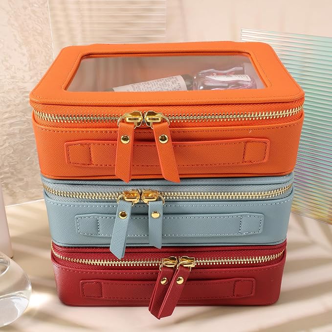 SANHECUN Toiletry bag waterproof cosmetic organizer with with handle large opening for travelling car organizers (Orange) - Image 4