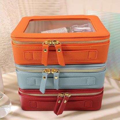 SANHECUN Toiletry bag waterproof cosmetic organizer with with handle large opening for travelling car organizers (Orange) - Image 4