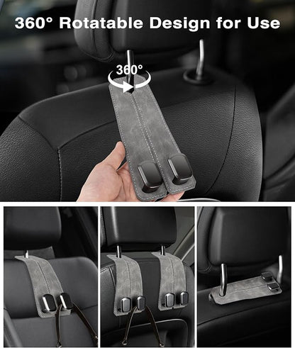 Car Purse Holder Hook, 2PCS Car Hooks for Headrest Luxurious Leather 100% Metal Car Hangers for Seat Multifunctional Car Bag Hook Car Seat Back Storage Hook Accessories (Grey) - Image 4