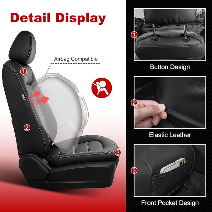 TTX LIGHTING Seat Covers Custom Fit for Mazda CX-5 2017-2025 5 Seats | Preserve Premium Interior with Original Seat Pattern Perforated Waterproof Faux Leather Full Set Airbag Compatible - Image 5