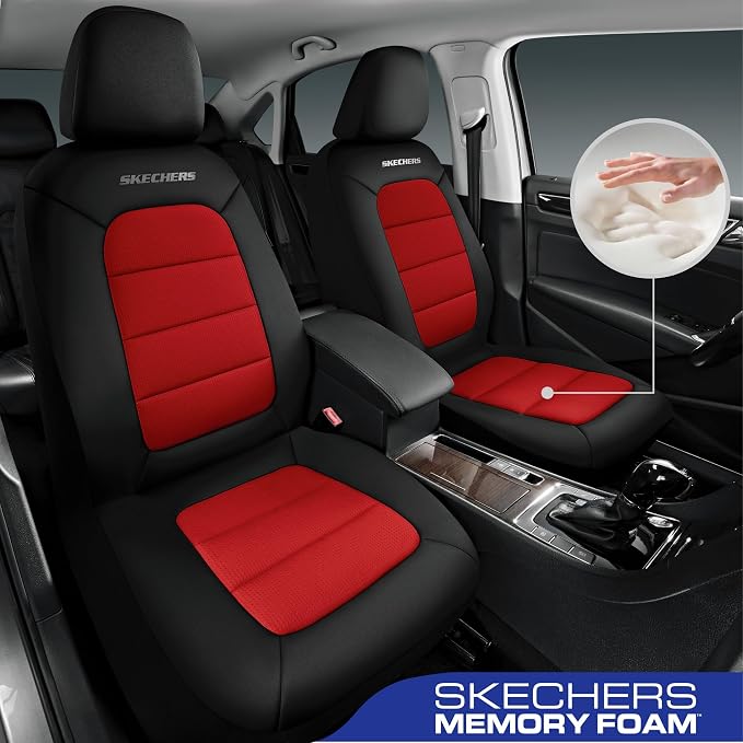 Skechers Memory Foam Seat Covers,Thick Cool Touch Fabric Seat Covers,Front Seat Covers Airbag Compatible,Automotive Comfort Protection for Most Cars,Vans,Trucks,SUV,Red - Image 2