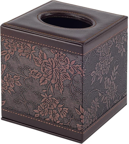 Antique Leather Square Tissue Box Cover/Holder,RHCSZ Table Napkin Case Dispenser,Facial Tissues Organizer with Magnetic Bottom for Home Office,Tissues Cube Box (Retro) - Image 2