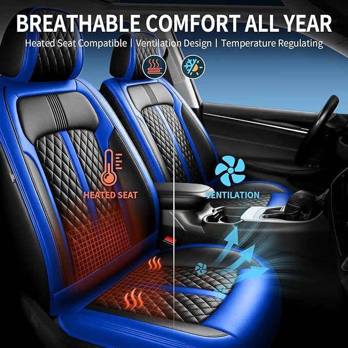 Fit Renegade Seat Covers Custom Fit for Jeep Renegade 2015-2023, Full Set | Premium Leather Full Coverage Protectors, Waterproof, Breathable, Scratch Resistant, Easy Wipe, Airbag Compatible, Black+Blue - Image 5