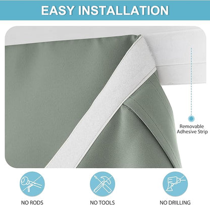 RYB HOME Blackout Curtain Privacy Window Drape for Living Room Bedroom Door | Self Adhesive, Thermal Insulated, For Patio Kitchen Front Entry Front Back Door Glass Window,W36 x L69, Sage Green, 1 Panel - Image 2