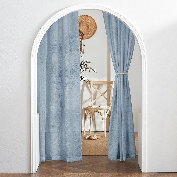 RYB HOME Flax Linen Blend Curtains for Closet Kitchen, Semi Translucent Privacy Protection Light Filtering Decorative Short Small Window Drapes for Bedroom, W 52 x L 36 inches, Dusty Blue, 2 Panels - Image 7