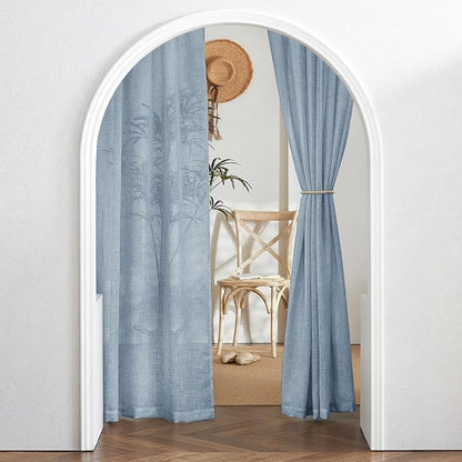 RYB HOME Flax Linen Blend Curtains for Closet Kitchen, Semi Translucent Privacy Protection Light Filtering Decorative Short Small Window Drapes for Bedroom, W 52 x L 36 inches, Dusty Blue, 2 Panels - Image 7