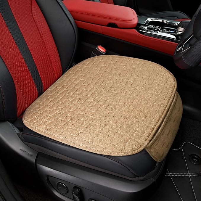 Linen Car Back Seat Cover, Car Seat Bottom Covers Protectors, Anti-Slip Automotive Long Rear Seat Protectors with Storage Pocket, Seats Back Protector for Most Vehicles (Single-Seat/Beige) by Unknown