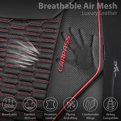 CAR PASS 3D Foam Mesh Leather Car Seat Covers Full Set,Breathable Mesh Faux Leather Seat Covers for Car,Universal Fit for SUV Truck Sedan Automotive, Armrest Airbag Compatible,Black and Red - Image 6