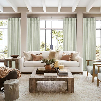 RYB HOME Linen Sheer Curtains 2 Panels for Living Room, Semi Transparent Privacy Drapes with Rod Pocket Farmhouse Style Window Treatments for Bedroom, Sage Green, 52" W x 84" L - Image 3
