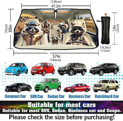 Funny Fun Raccoon Car Windshield Sun Shade Umbrella Sunshade Block UV Rays Sun Visor Protector Auto Windshield Sunshade to Keep Vehicle Cool for Cars Trucks & Suvs 57 X 30 in - Image 3