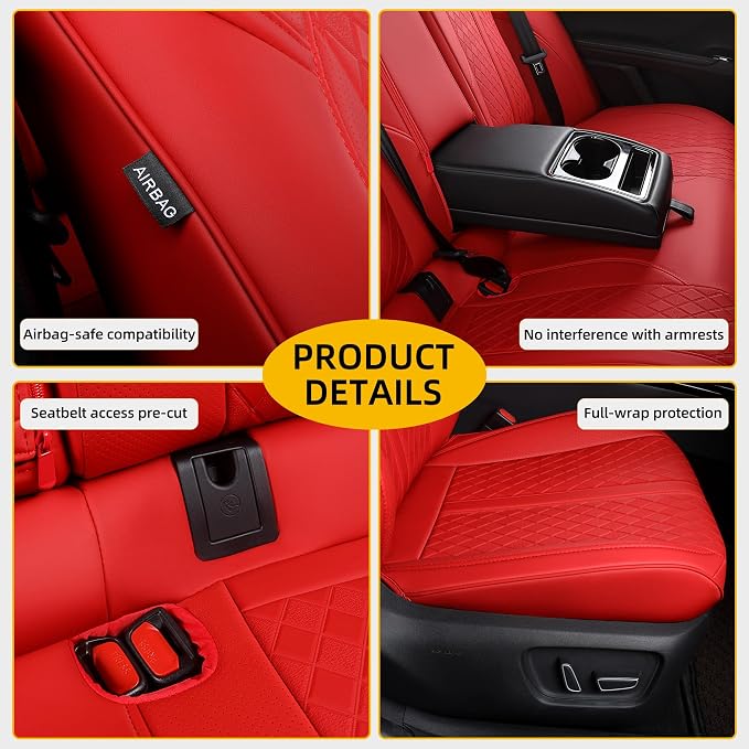 Custom Fit Camry Seat Covers for 2025 2026 Toyota Camry LE SE - Red | Waterproof Faux Leather Full Coverage, Car Seat Protectors Full Set with Armrest Covers, Airbag Compatible - Image 6