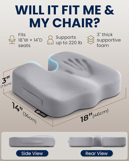 5 STARS UNITED Seat Cushion - Memory Foam Chair Cushion for Tailbone Pain Relief - Ergonomic Support for Coccyx, Sciatica & Butt - Office, Desk & Gaming Chair, Car Seat, Wheelchair, Airplane, L Gray - Image 5